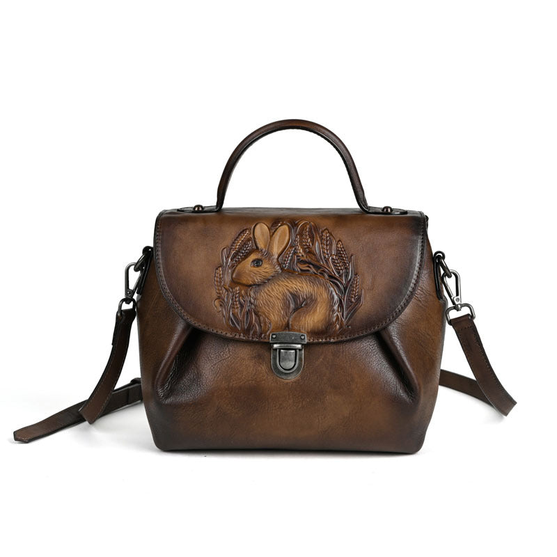 Playful Rabbit Embossed Leather Crossbody Bag