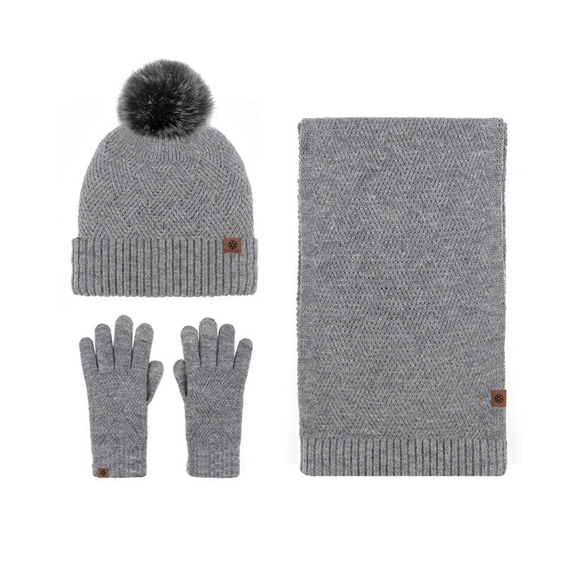 Solid Color Warm Hat, Scarf, and Gloves Set