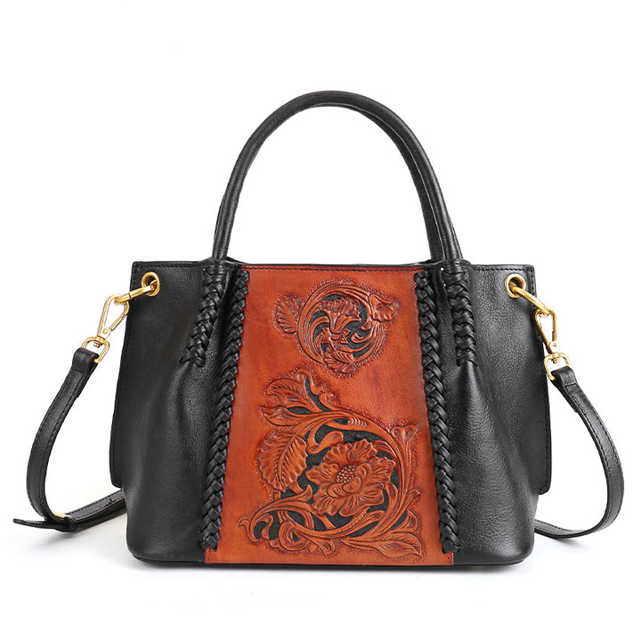 Tote-Handtasche aus Leder mit Blumenmuster