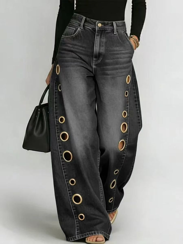 Jeans mit weitem Bein und Metallösen-Detail