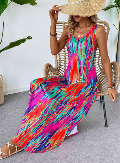 Stylish Printed Sleeveless Slim-Fit Dress