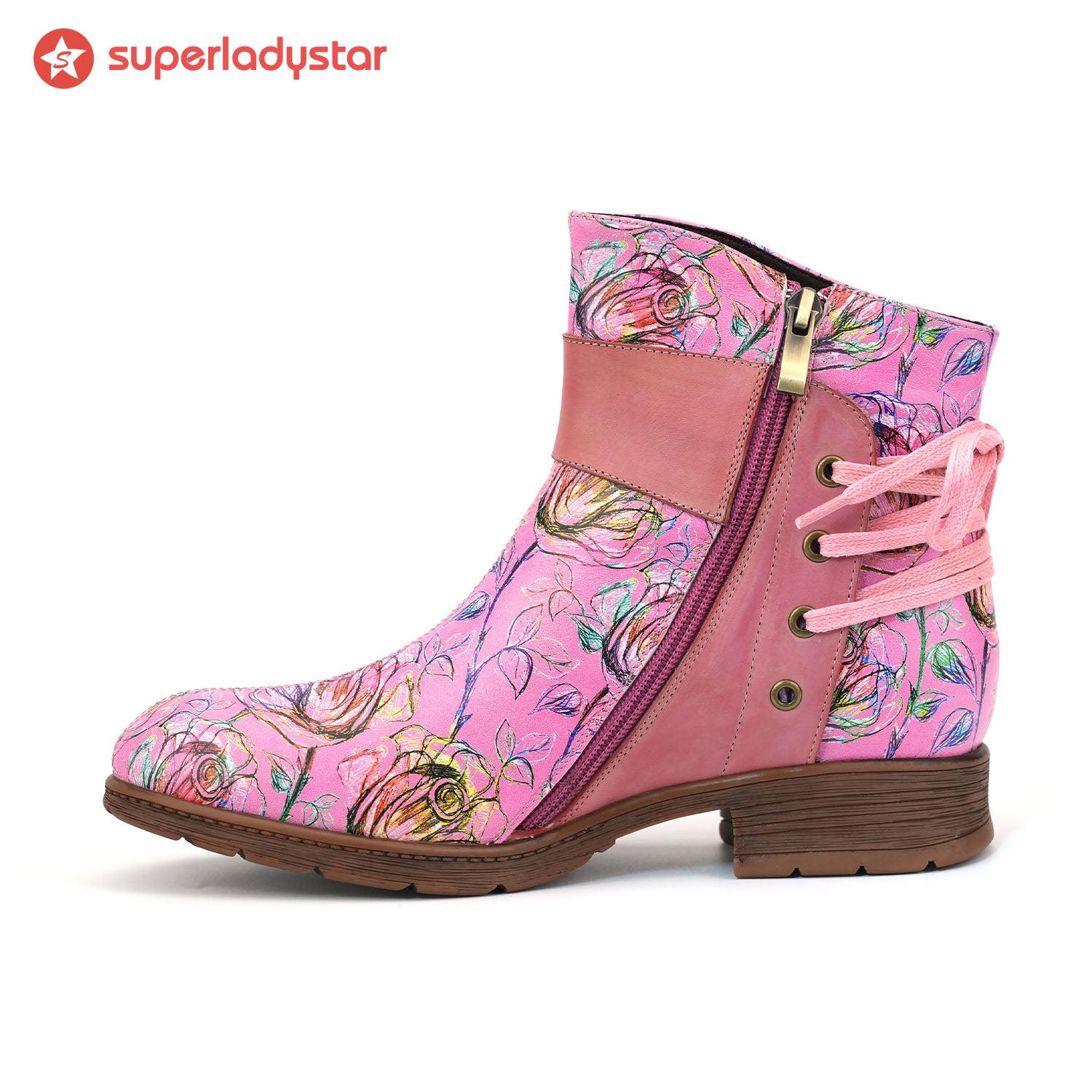 Blossom de couro retrô Botas de tornozelo casual no tornozelo