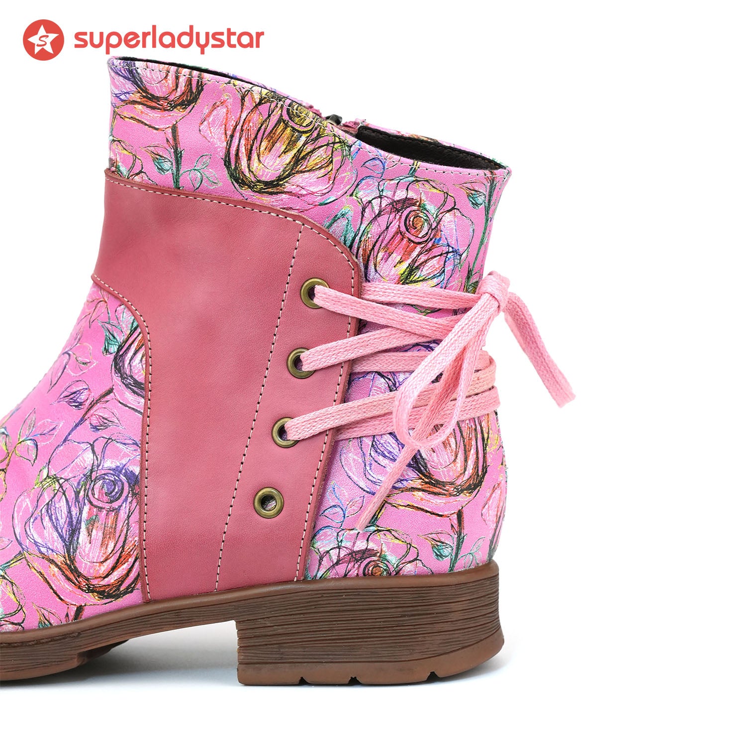 Blossom de couro retrô Botas de tornozelo casual no tornozelo