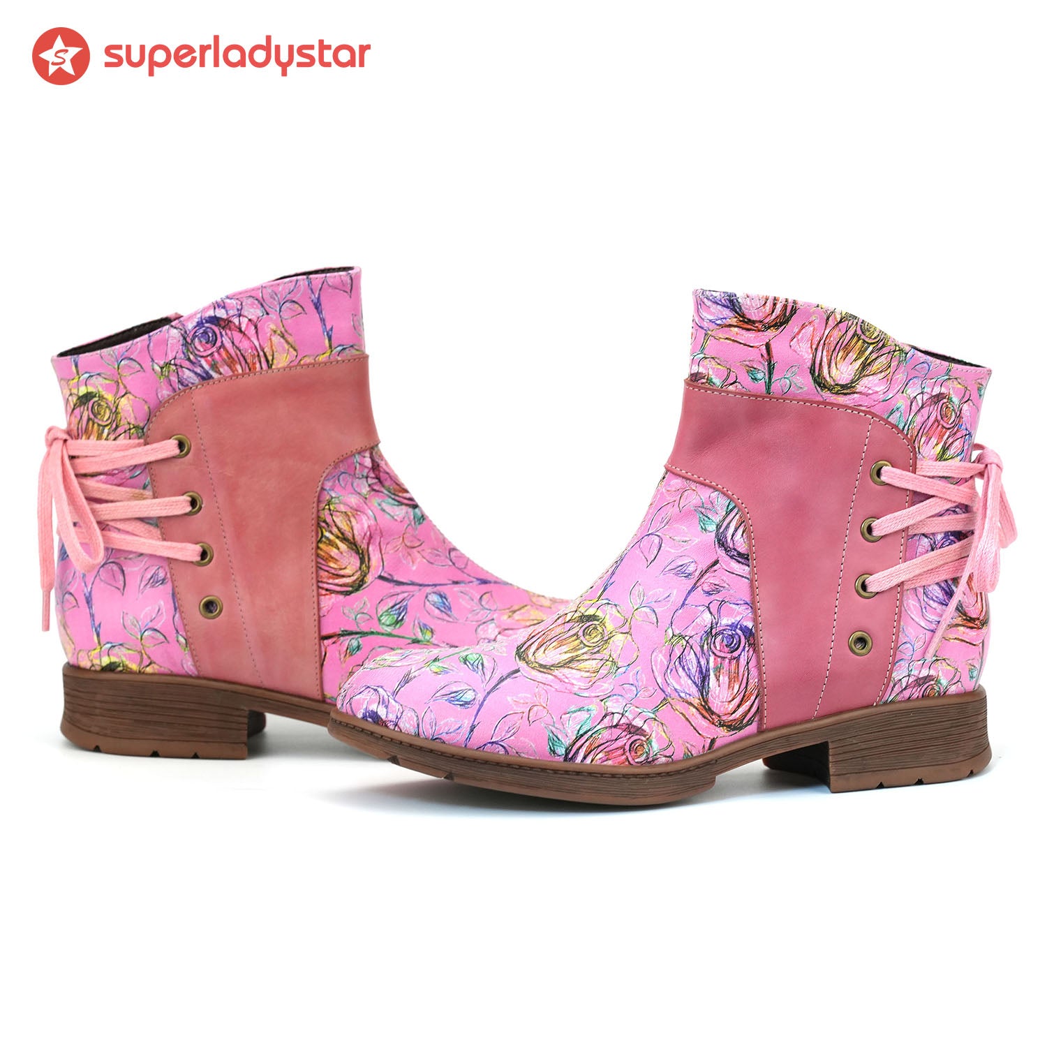 Blossom de couro retrô Botas de tornozelo casual no tornozelo