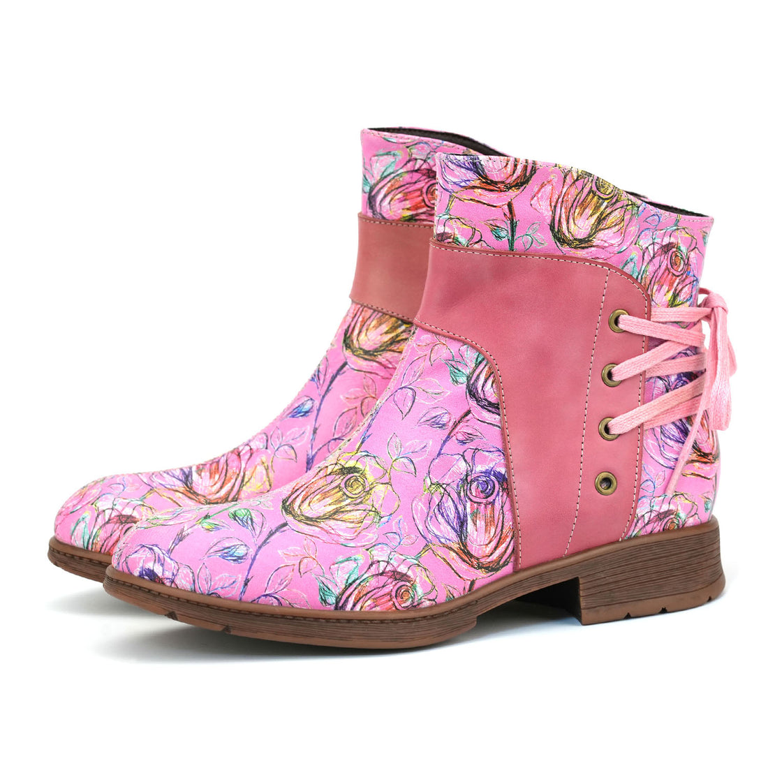 Blossom de couro retrô Botas de tornozelo casual no tornozelo