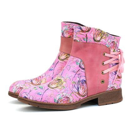 Retro Leather Blossom Casual Comfort Ankle Boots