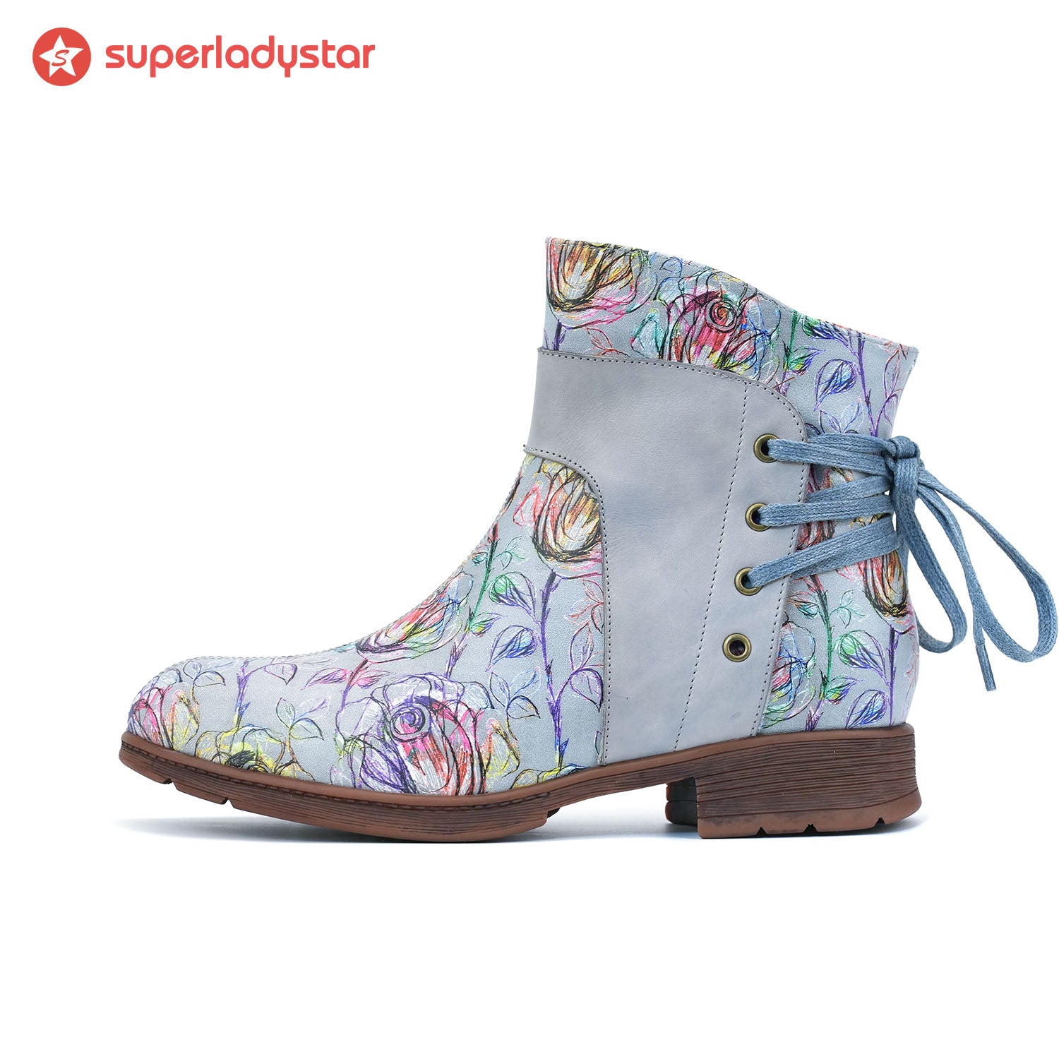 Blossom de couro retrô Botas de tornozelo casual no tornozelo