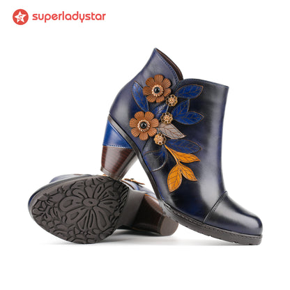 Retro Boho Floral Charm Ankle Boots
