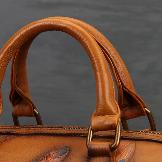 Feather-Embossed Genuine Leather Casual Fashion Bag