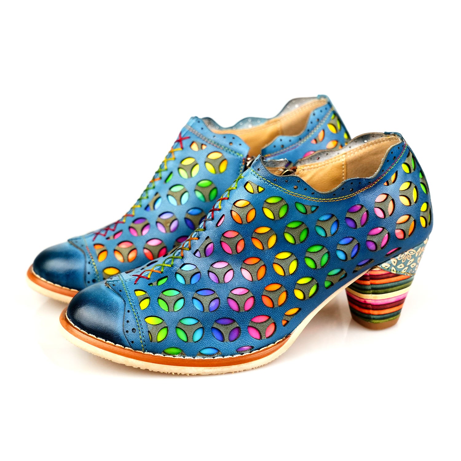 Retro Colorful Hollow and Comfortable Pumps