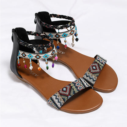 Summer Sandalias de vacaciones de comodidad con cuentas de estilo bohemio para mujeres