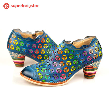 Retro Colorful Hollow and Comfortable Pumps