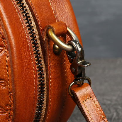 Genuine Leather Vintage Small Round Crossbody Shoulder Bag