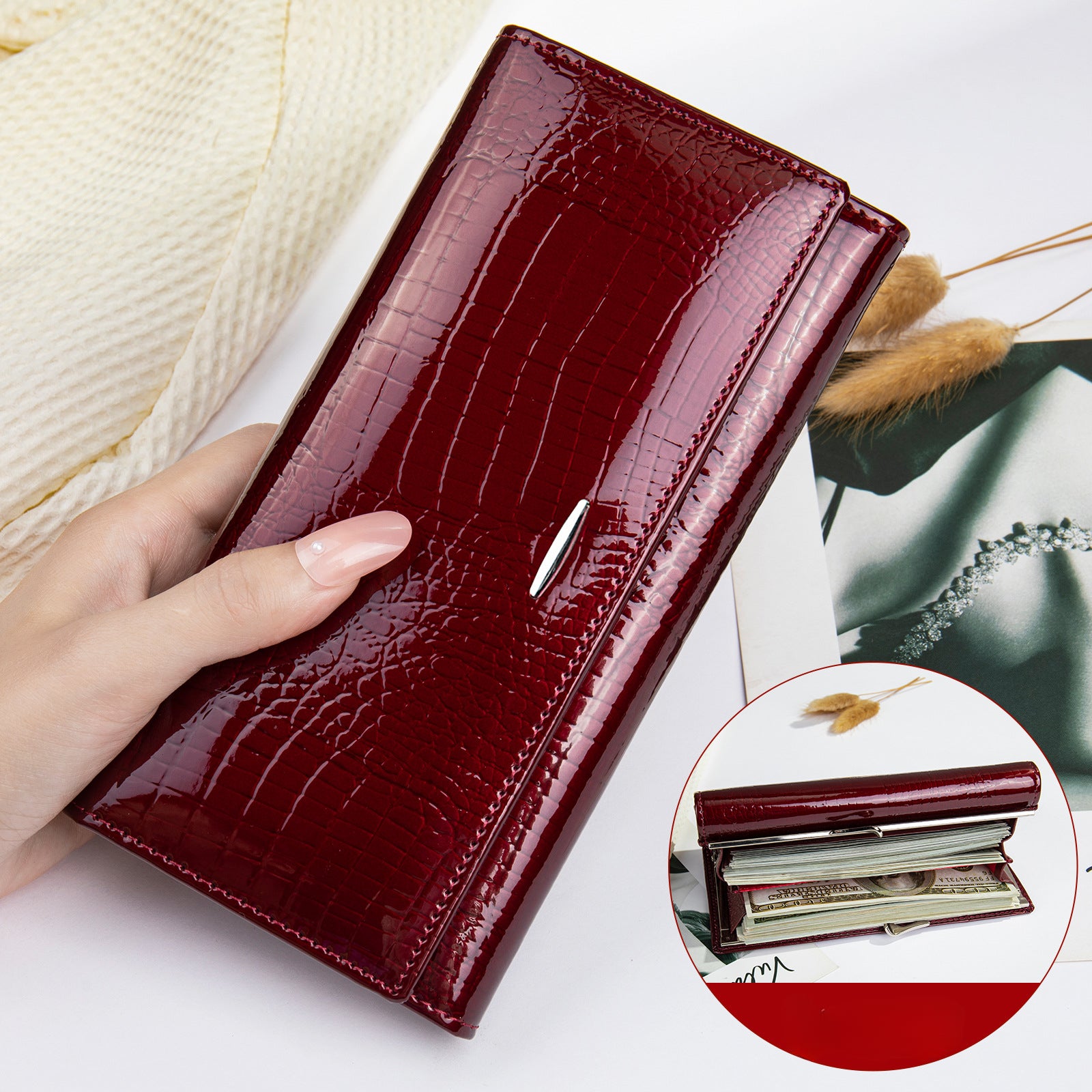 Elegant Solid Color Cowhide Wallet