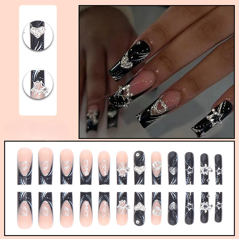 Black Sweet Punk Heart and Star Gothic Removable Press-On Nails