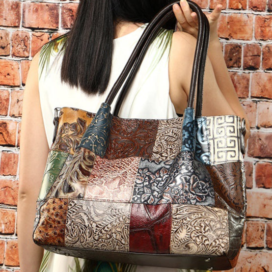 Handmade Color-Block Large-Capacity Shoulder Bag