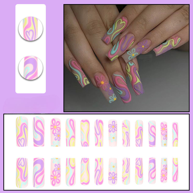 Multicolor Line Art Flower Doodle Press-on Nails