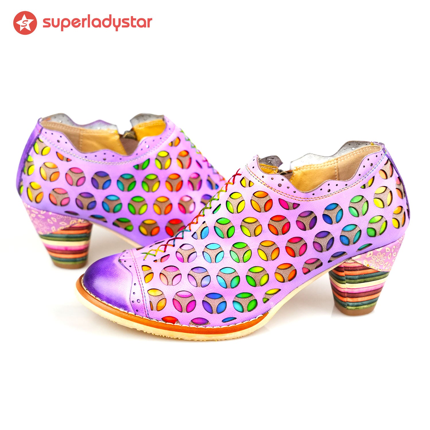 Retro Colorful Hollow and Comfortable Pumps