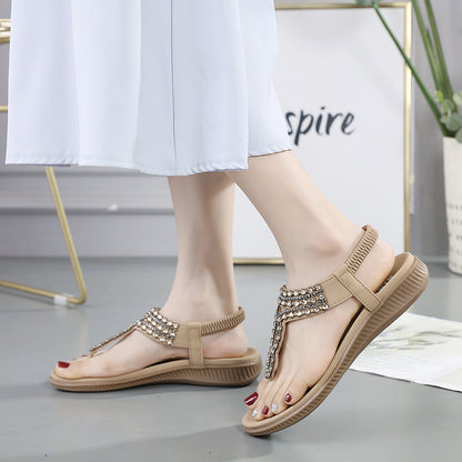 Bohemian Rhinestone Comfortable Vacation Flat Sandals