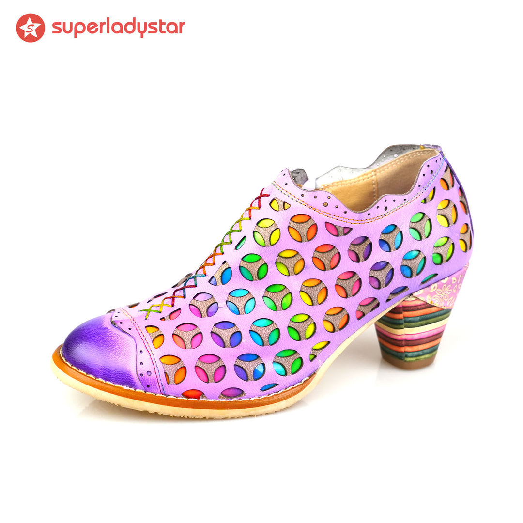 Retro Colorful Hollow and Comfortable Pumps