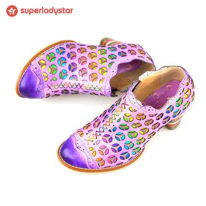 Retro Colorful Hollow and Comfortable Pumps