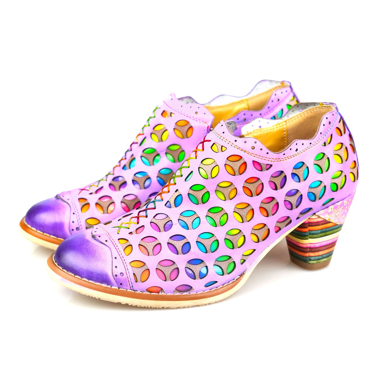 Retro Colorful Hollow and Comfortable Pumps