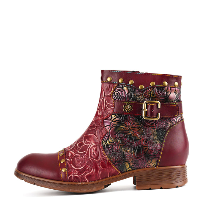 Botas de tobillo en relieve de Crimson Rose (pedido anticipado)