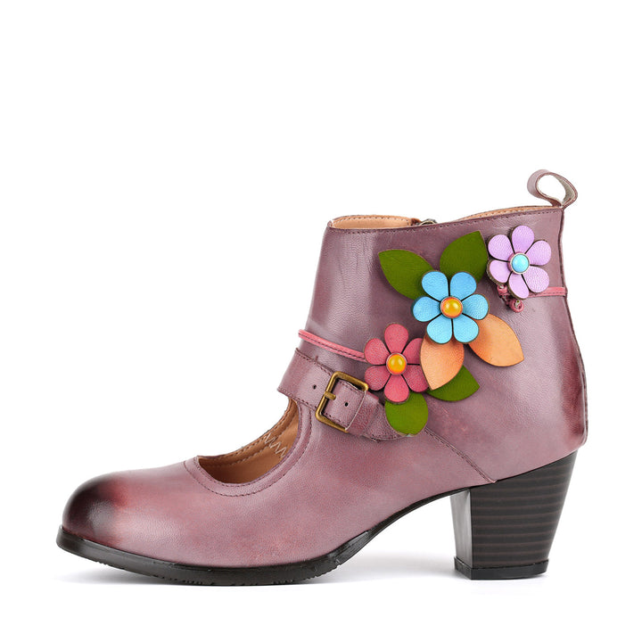 Floral Buckle Elegance Meets Ankle Boots