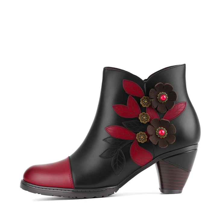 Stivali alla caviglia del fascino floreale boho retrò