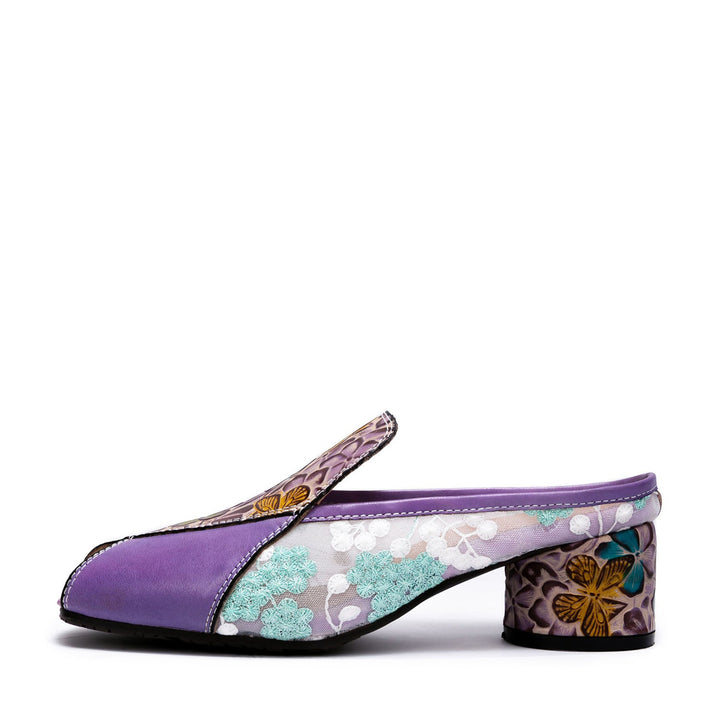 Peep-toe Colorful Leather Slippers