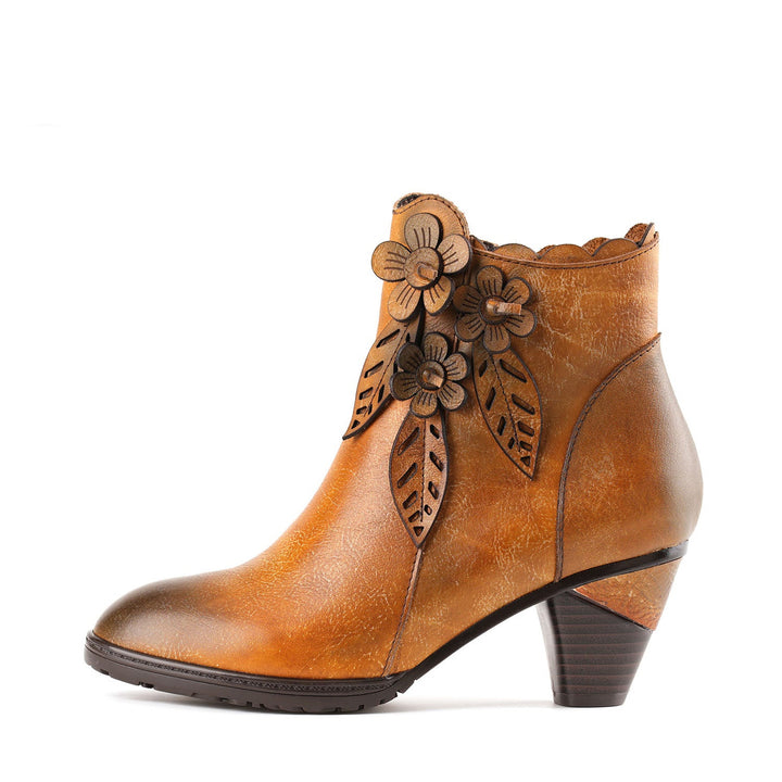 Retro à la main en cuir floral à la main