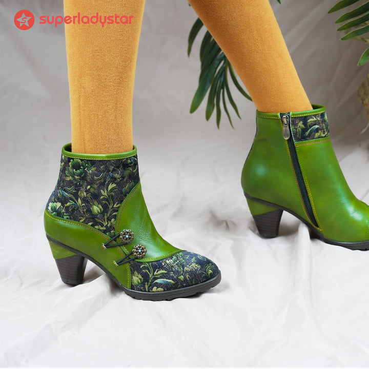 Bottes de cheville de floraison en cuir à la main