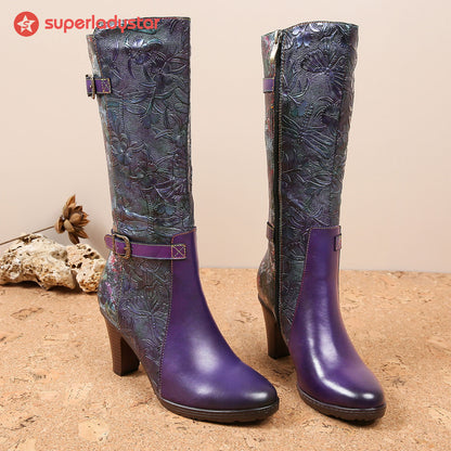 Warm Embossed Real Leather Dragonfly Boots