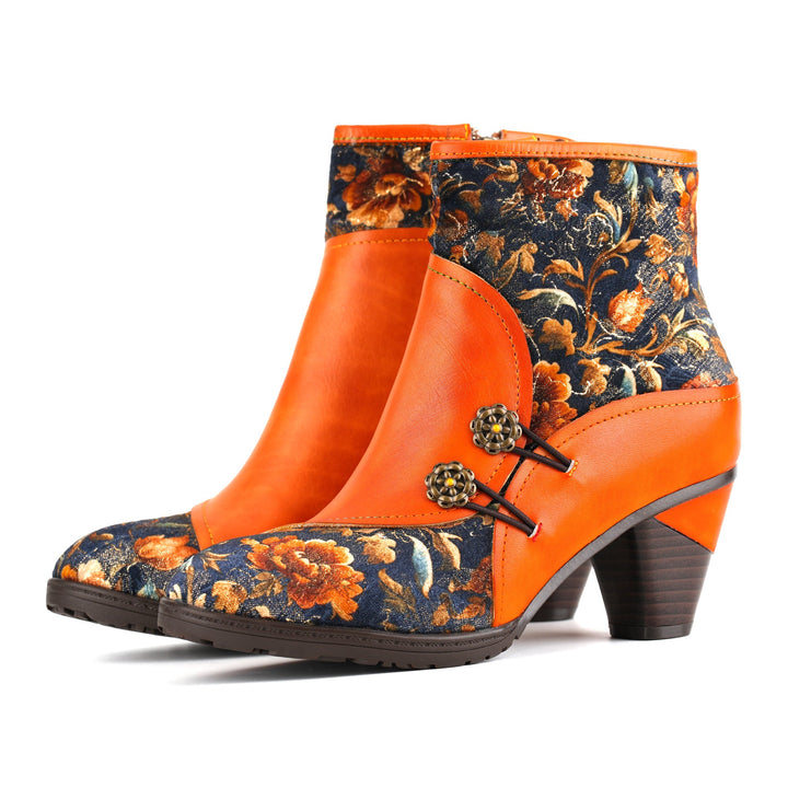 Bottes de cheville de floraison en cuir à la main