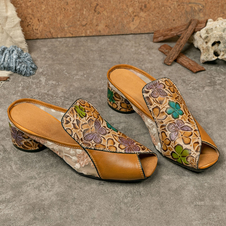 Peep-toe Colorful Leather Slippers