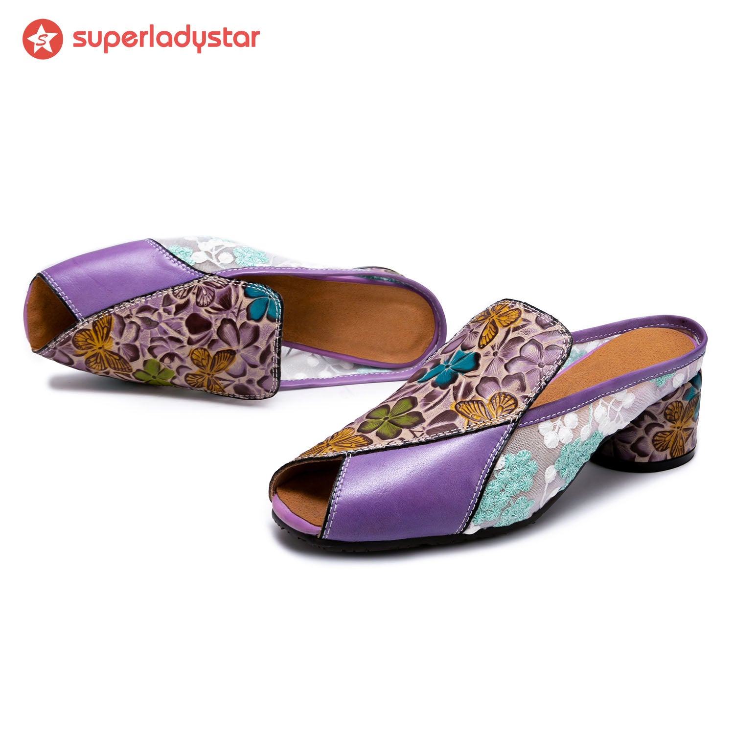 Peep-toe Colorful Leather Slippers