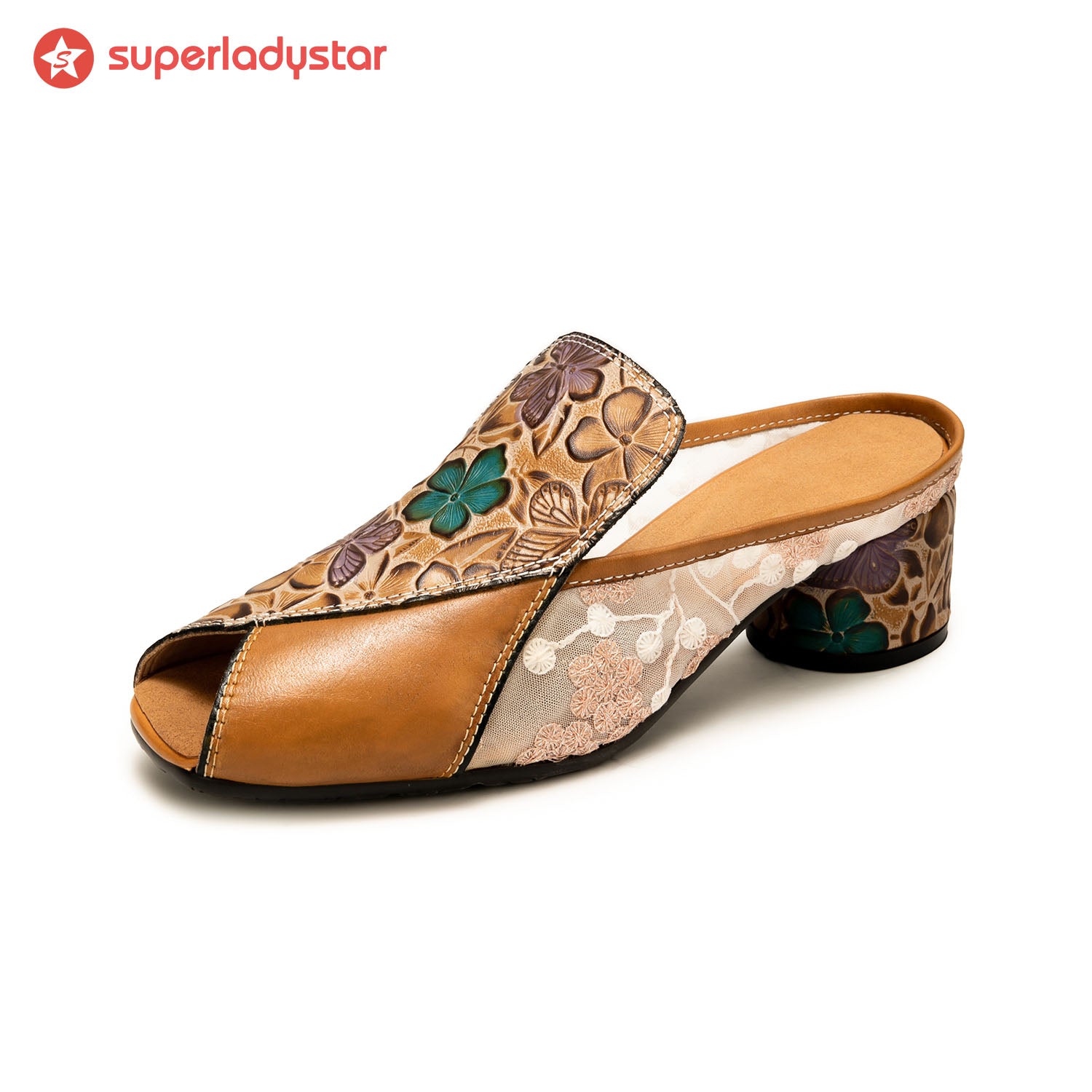 Peep-toe Colorful Leather Slippers