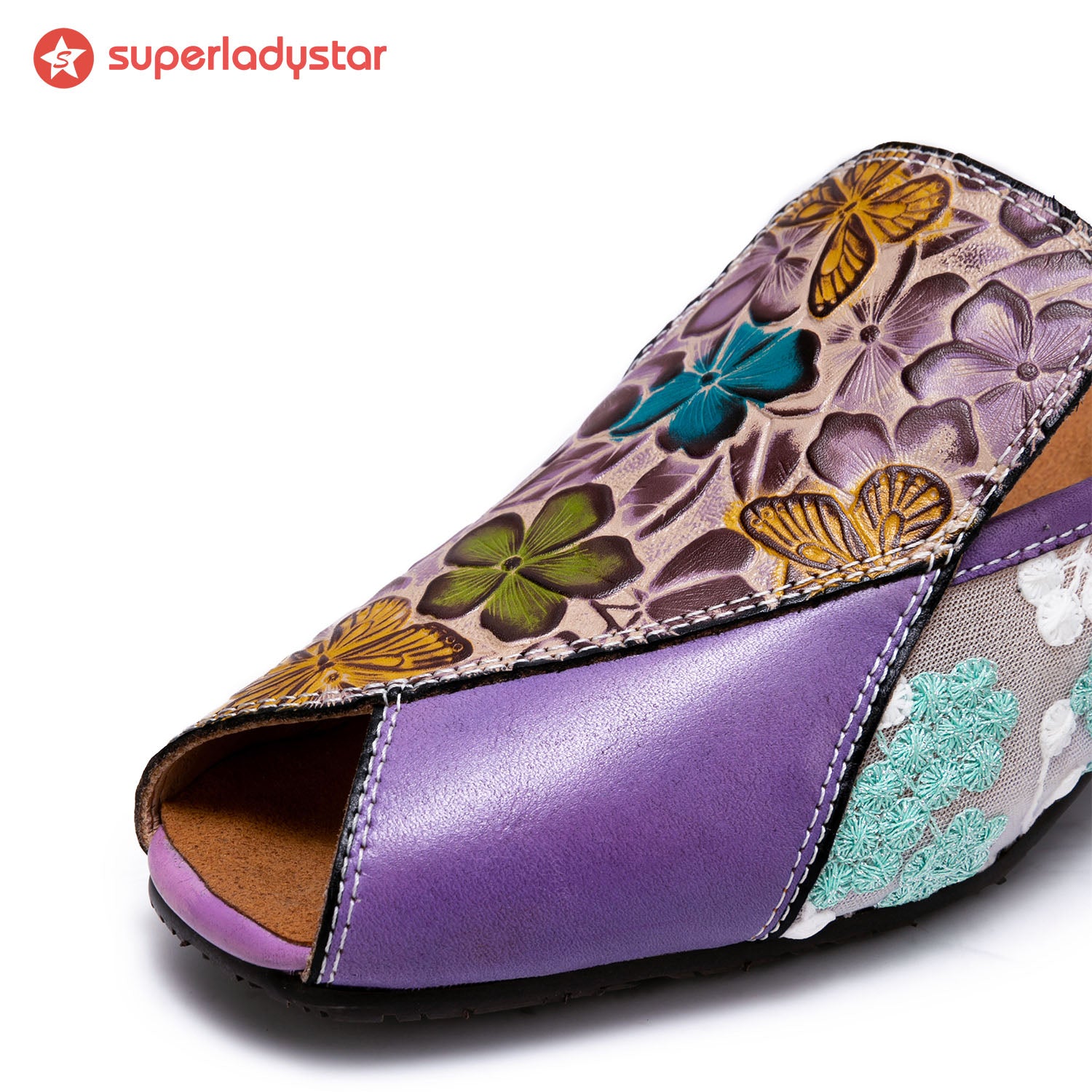 Peep-toe Colorful Leather Slippers