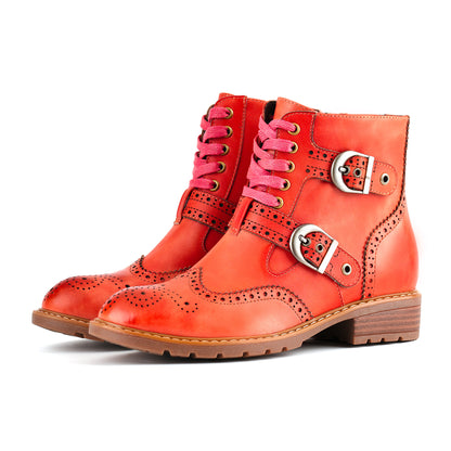 Retro Chic Brogue Buckle Ankle Boots
