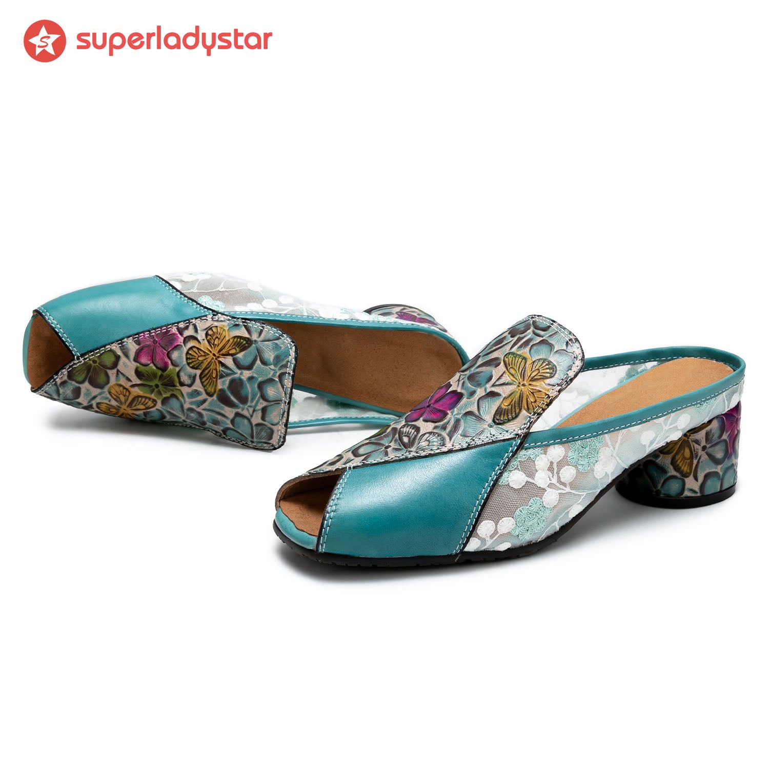 Peep-toe Colorful Leather Slippers