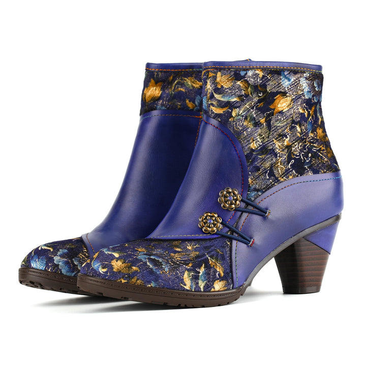 Bottes de cheville de floraison en cuir à la main