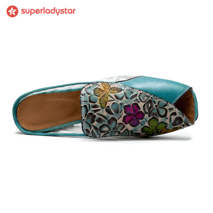 Peep-toe Colorful Leather Slippers