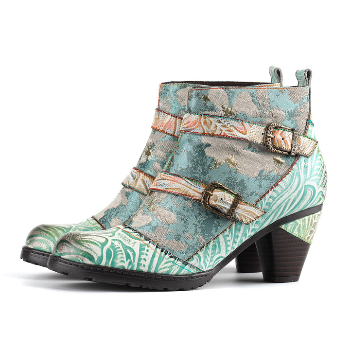 Vintage Handmade Blue Planet Artistic Ankle Boots