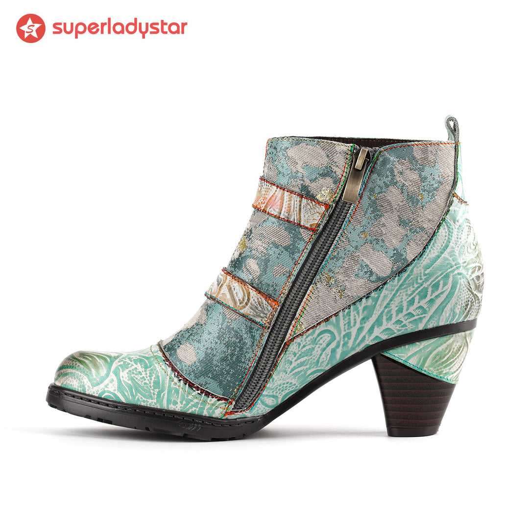 Vintage Handmade Blue Planet Artistic Ankle Boots