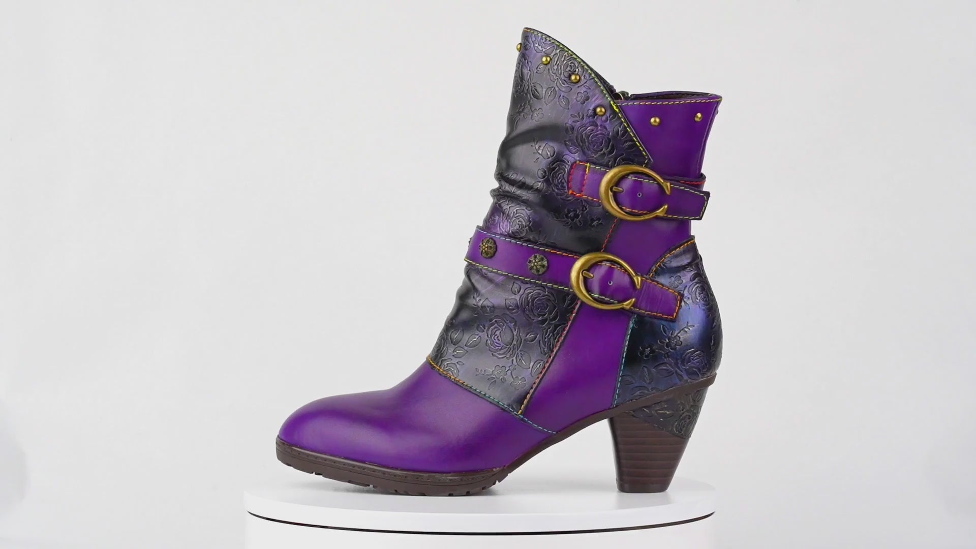 Retro Painted Genuine Leather Clasp Ankle Boots