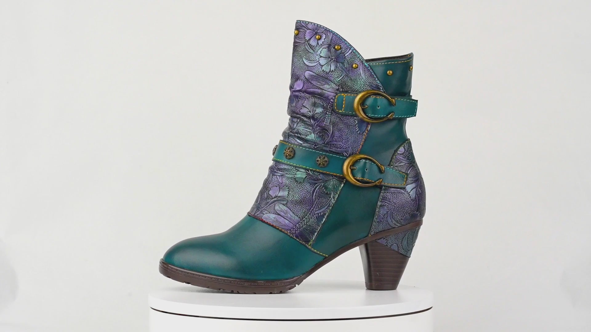 Retro Painted Genuine Leather Clasp Ankle Boots