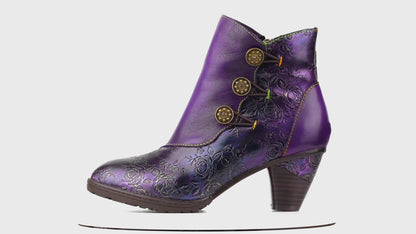 Retro Handmade Floral Stitching Button Boots