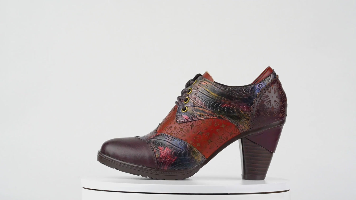 Retro Handmade Leather Patchwork Floral Pumps