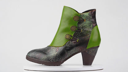 Retro Handmade Floral Stitching Button Boots