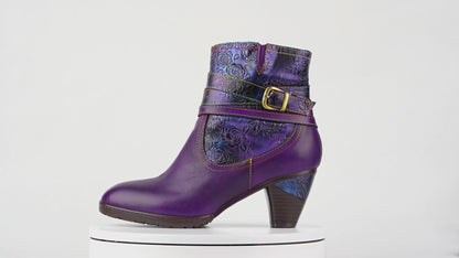 Handmade Floral Embossed Ankle Boots